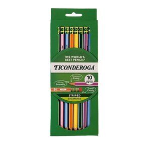 Ticonderoga Striped Wood Pencils, #2 Soft Lead, Pre-sharpened, Pack Of 10